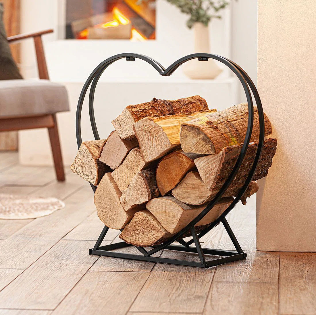 21.5 W Metal Heart Shaped Firewood Log Rack Islande Com