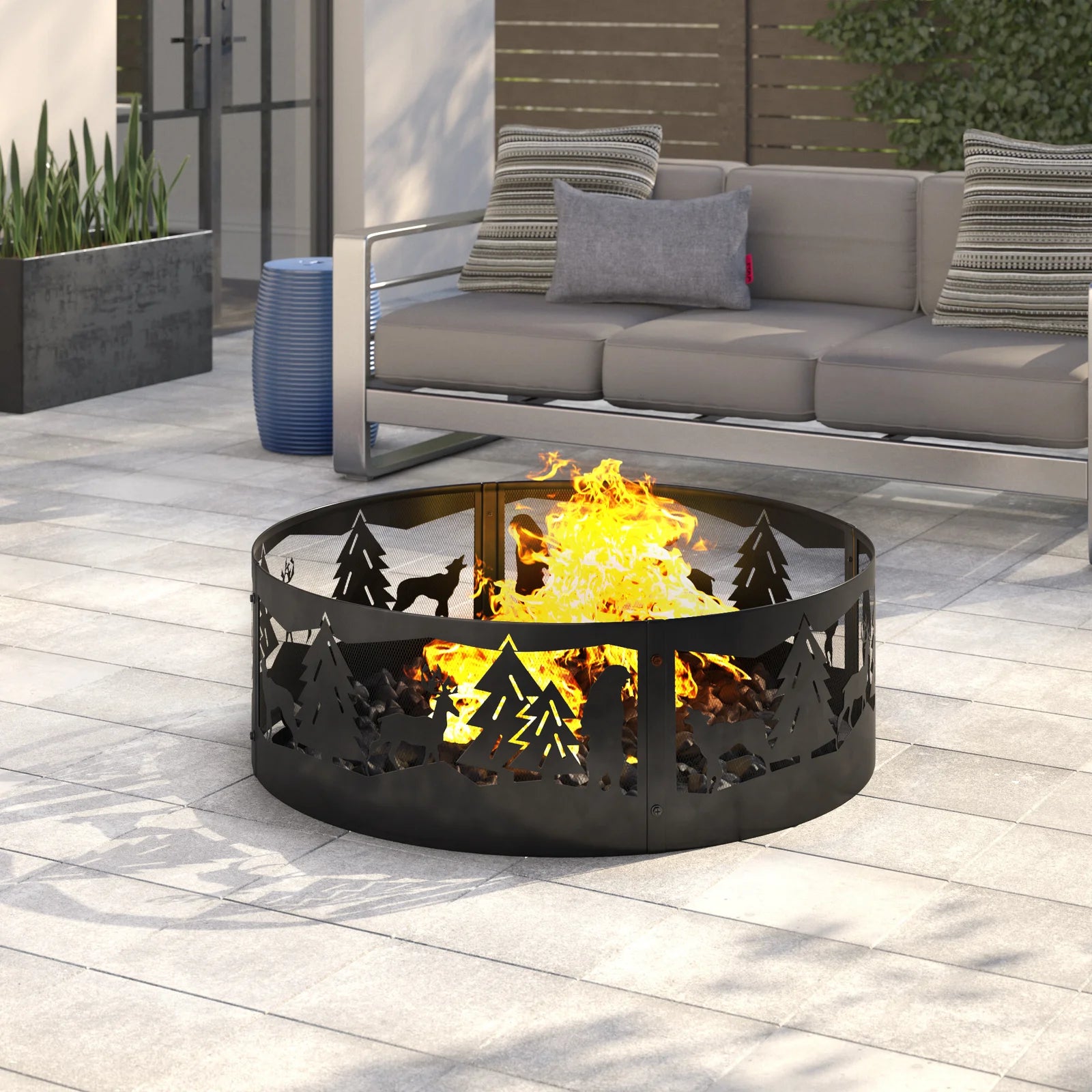 12" H x 36" W Steel Wood Burning Outdoor Fire Ring